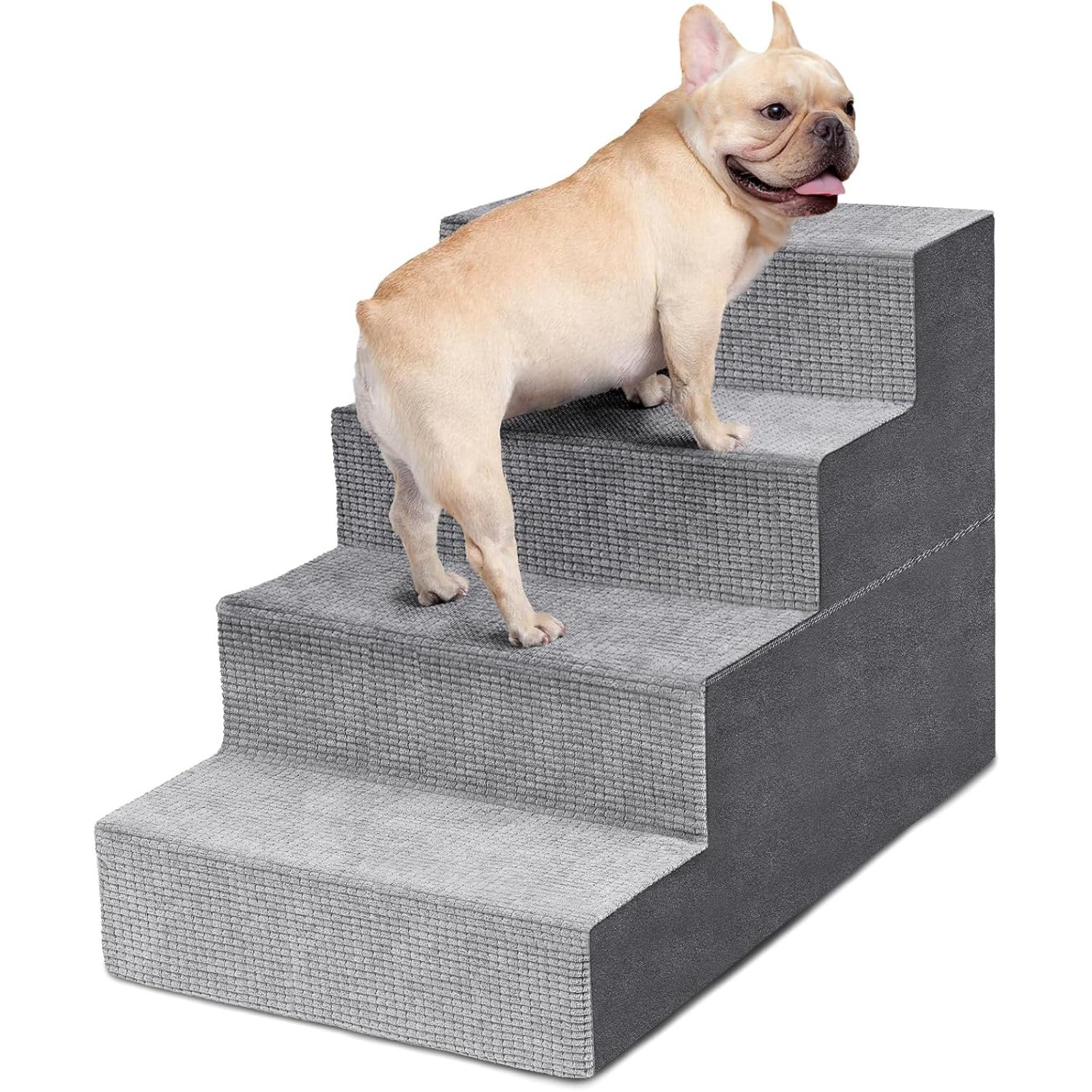 4-Step Foam Dog Stairs Non-Slip Pet Ramp With Removable Cover for High Bed Couch