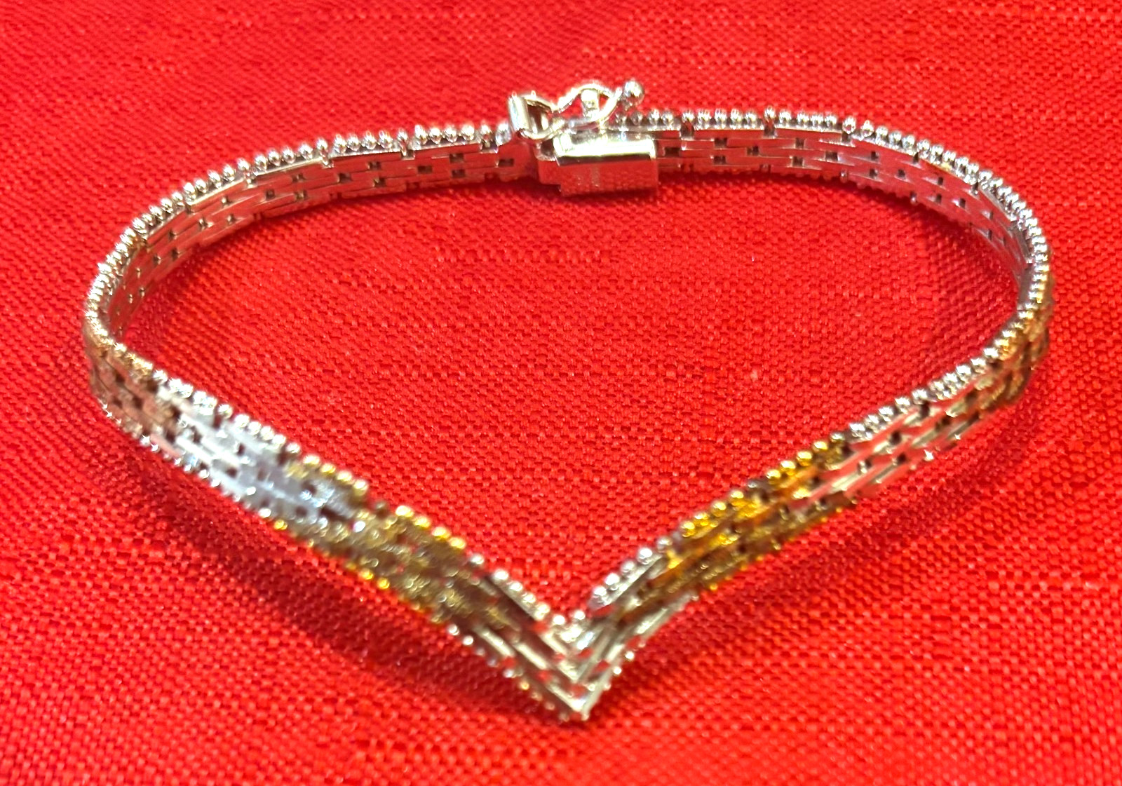Vintage Vior Italy Sterling Silver and Gold tone V Shape Bracelet