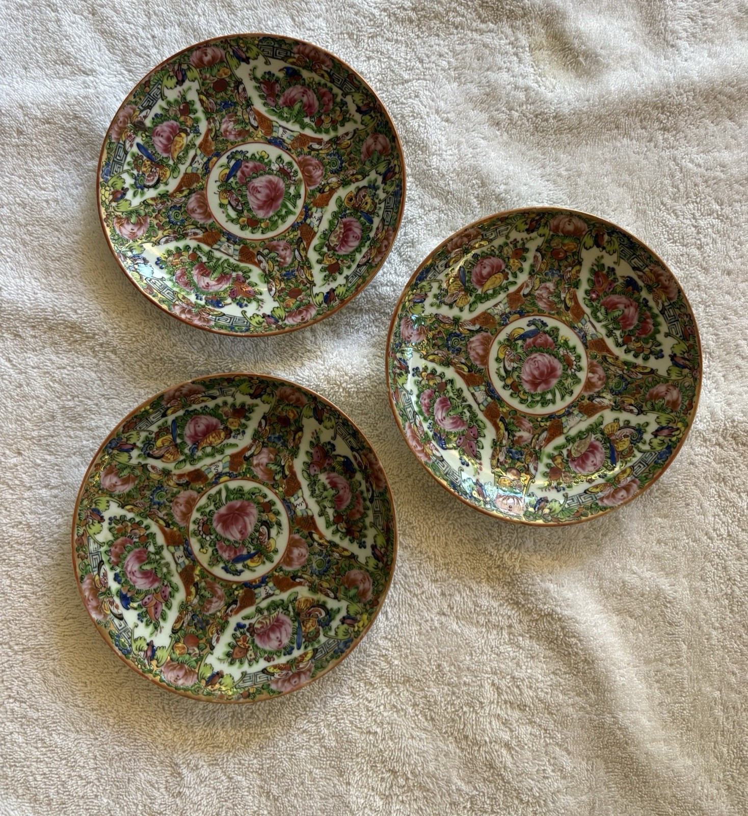 Lot Of Three Antique Chinese famille Rose Plates Late 19th Century Lot Of Three Antique Chinese famille Rose Plates Late 19th Century