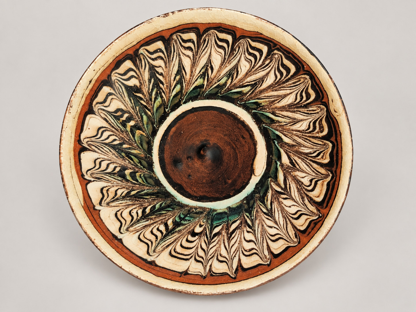 Vintage Romanian Horezu-Style Folk Art Pottery Miniature Plate – 3½ inches