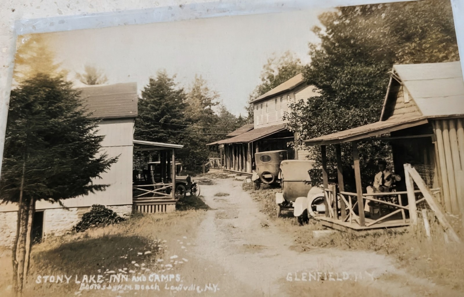 EARLY RPPC STONY LAKE- INN AND CAMPS NEAR GLENFIELD / LOWVILLE NY BEACH PHOTO