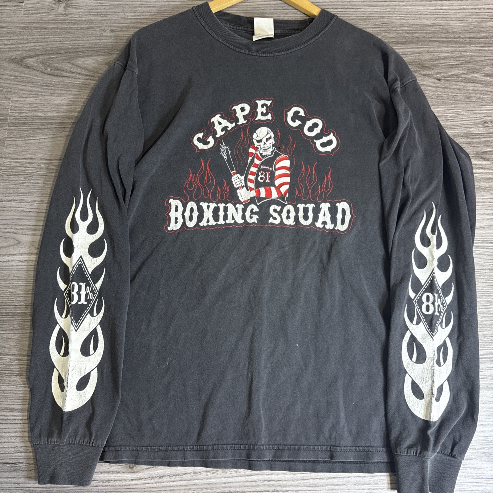 Vintage Large SUPPORT 81 HELLS ANGELS LONGSLEEVE T SHIRT USA Cape God 90s Faded