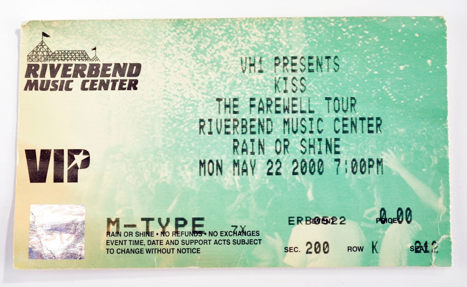 Vintage 2000 Kiss VIP Concert Ticket FAREWELL TOUR Cincinnati, OH #15 Vintage 2000 Kiss VIP Concert Ticket FAREWELL TOUR Cincinnati, OH #15