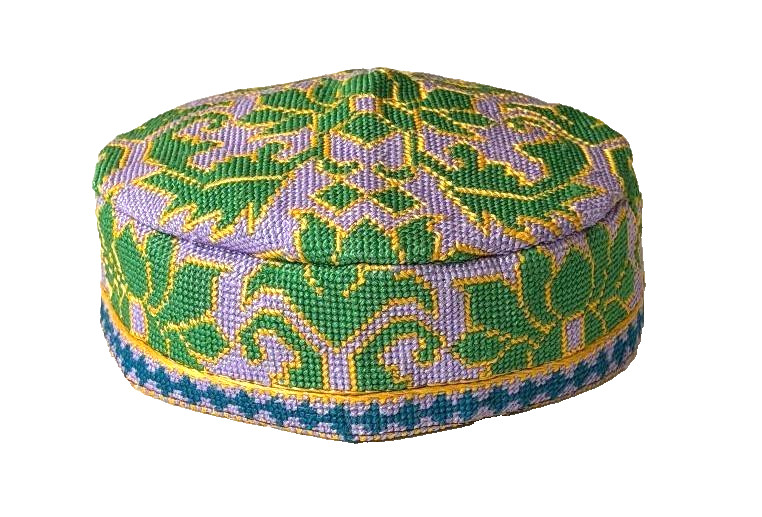 UZBEK IROQI TRIBAL HAND EMBROIDERED SILK HAT - APPROX 23  -  L