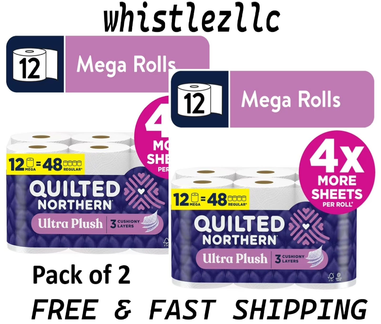 Quilted Northern Ultra Plush 3-Ply Toilet Paper, 12 Mega Rolls Each- 2 Pack