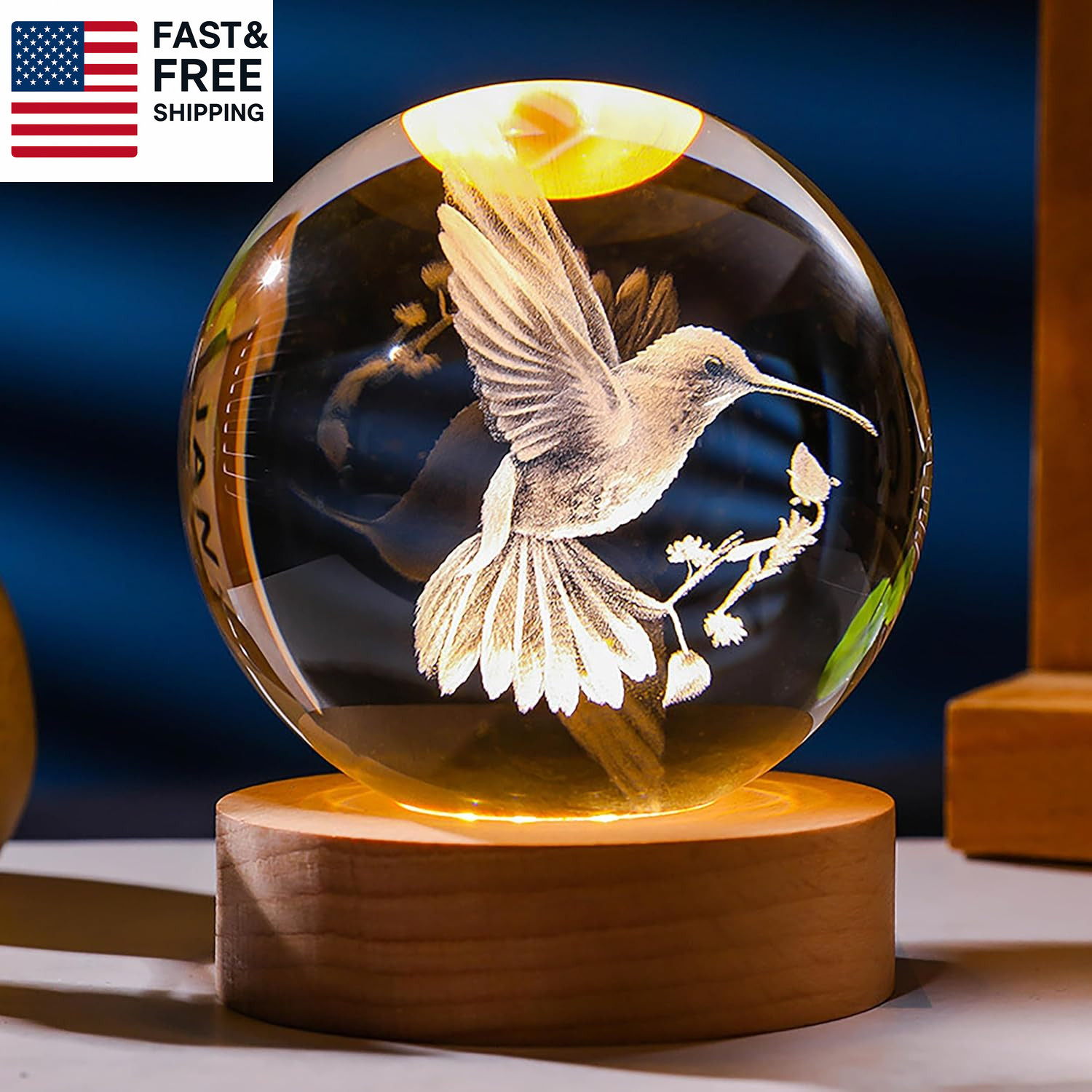 3D Hummingbird Crystal Ball 60Mm - Hummingbird Figurine Glass Animal Decor for R