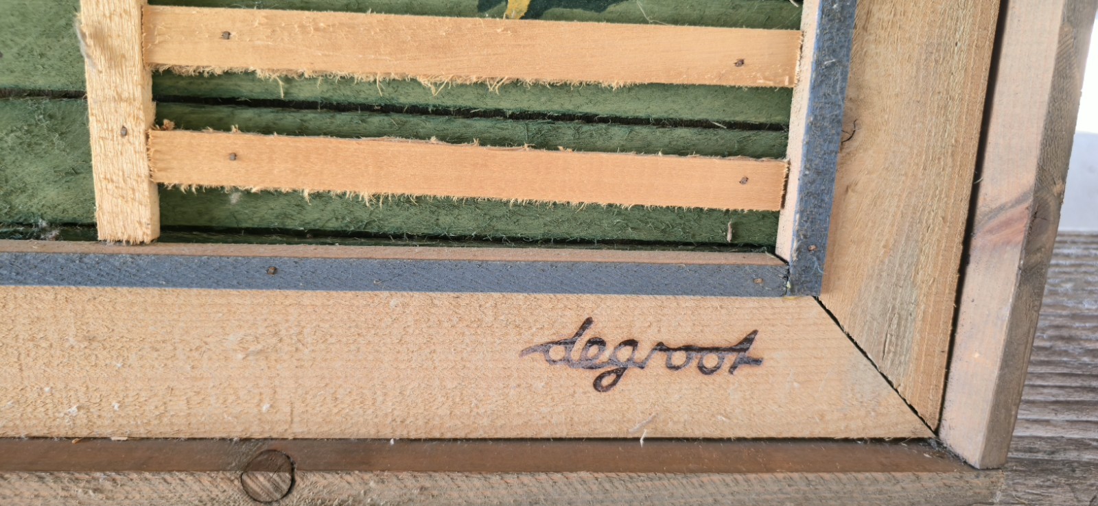 VTG Theodore Degroot Lathe Folk Art Farm Wood Mosaic 37x25 Signed Barn Rustic VTG Theodore Degroot Lathe Folk Art Farm Wood Mosaic 37x25 Signed Barn Rustic