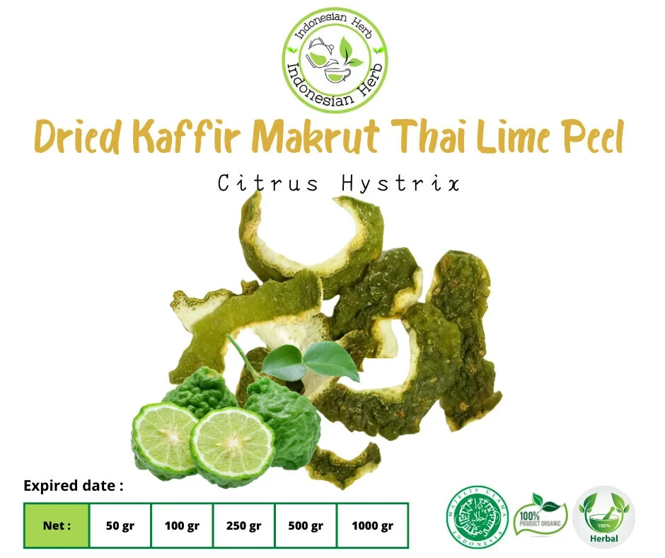Dried Kaffir Makrut Thai Lime Peel Dry Citrus Hystrix Organic Herbs Spices