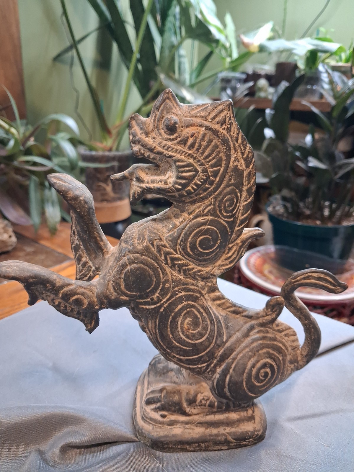 Antique Burmese Style Bronze Chinthe Statue Vintage Guardian Lion Mythical Beast