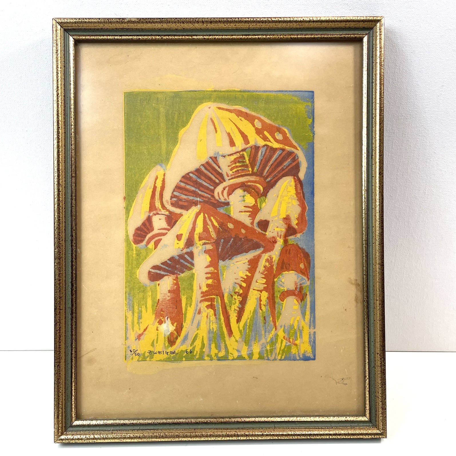 VTG 1960s Neon Magic Mushrooms Screen Block Print Psychedelic Signed Numbered 