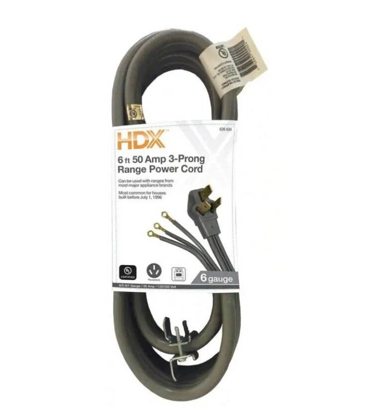 HDX 6 ft. 6/3 50 Amp 3-Prong Range Power Cord, Grey