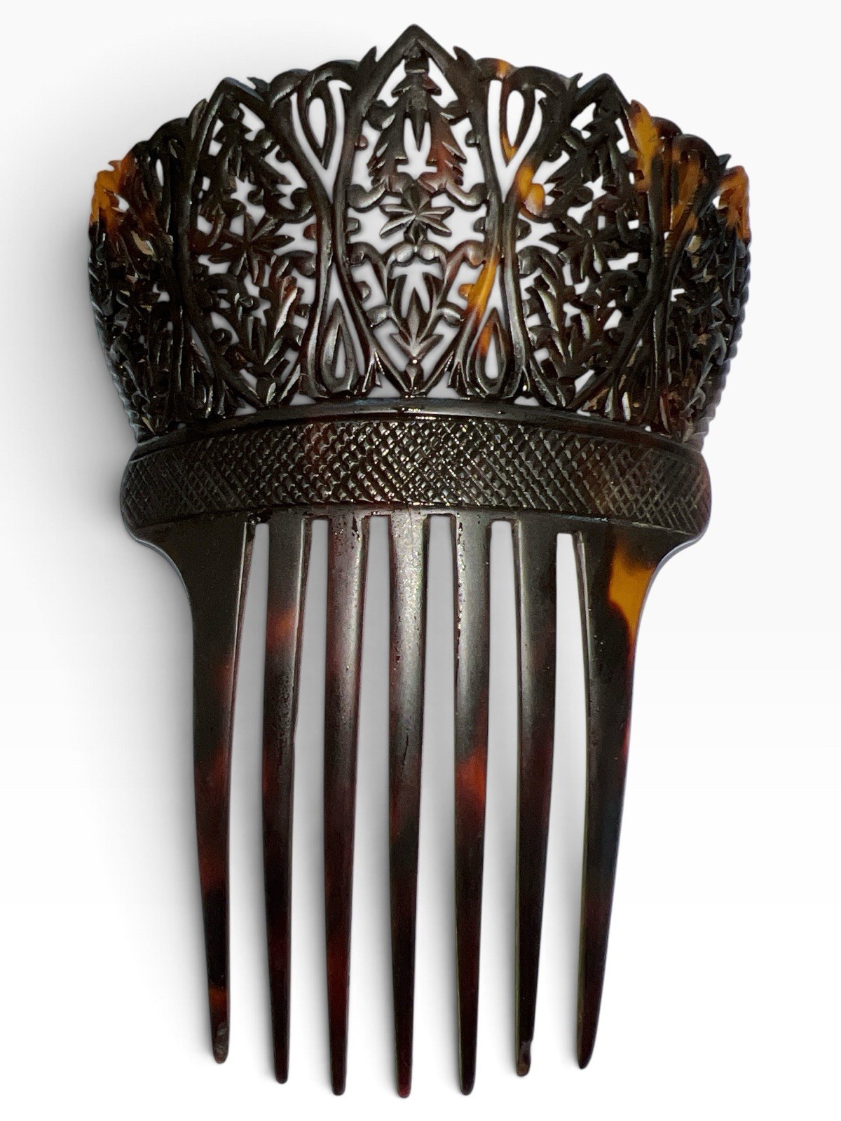 Antique Victorian Edwardian Faux Tortoise Shell Comb Carved Openwork Mantilla