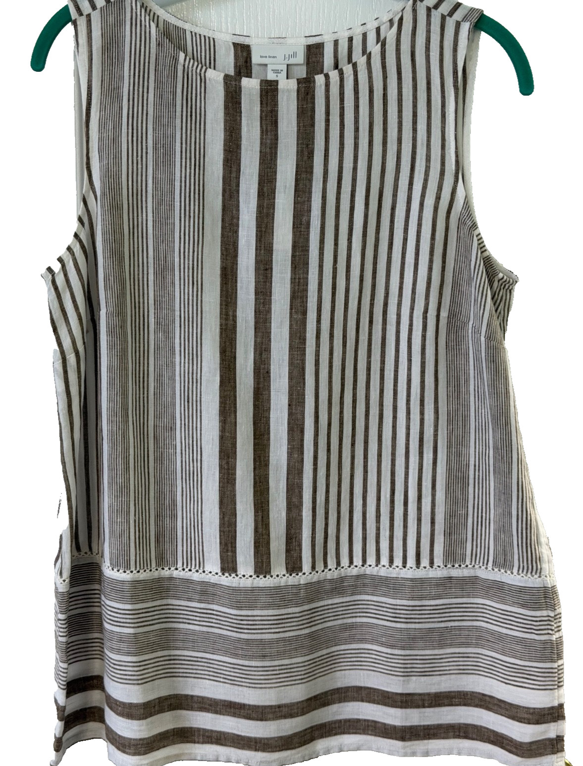 J. Jill  Love Linen Top White Brown Stripe SZ  S  NWT  
