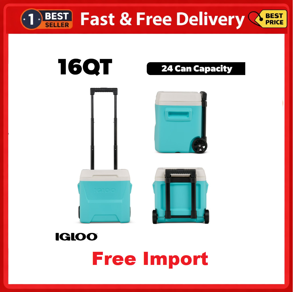 Igloo 16 QT Laguna Hard Side Ice Chest Cooler with Wheels, Aqua Blue