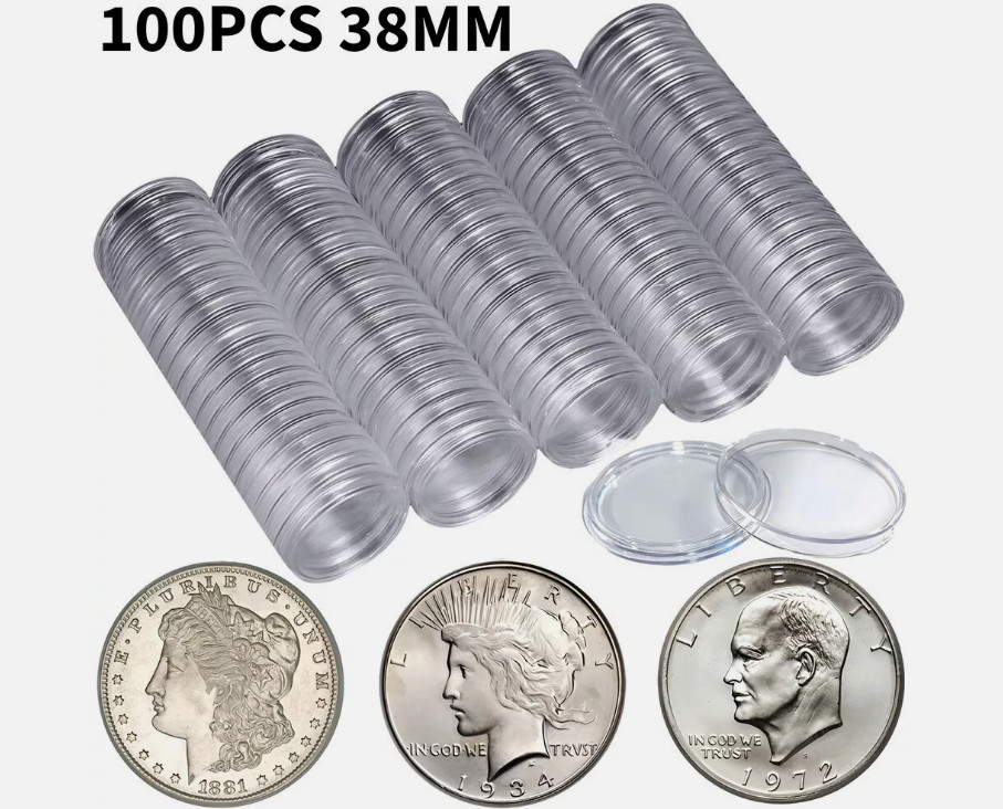 (100) Direct Fit 38mm Coins Capsules Holder for MORGAN,PEACE,IKE SILVER DOLLAR (100) Direct Fit 38mm Coins Capsules Holder for MORGAN,PEACE,IKE SILVER DOLLAR