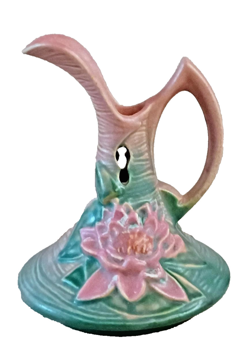 VINTAGE ROSEVILLE POTTERY PINK WATER LILY EWER #10-6 MCM USA