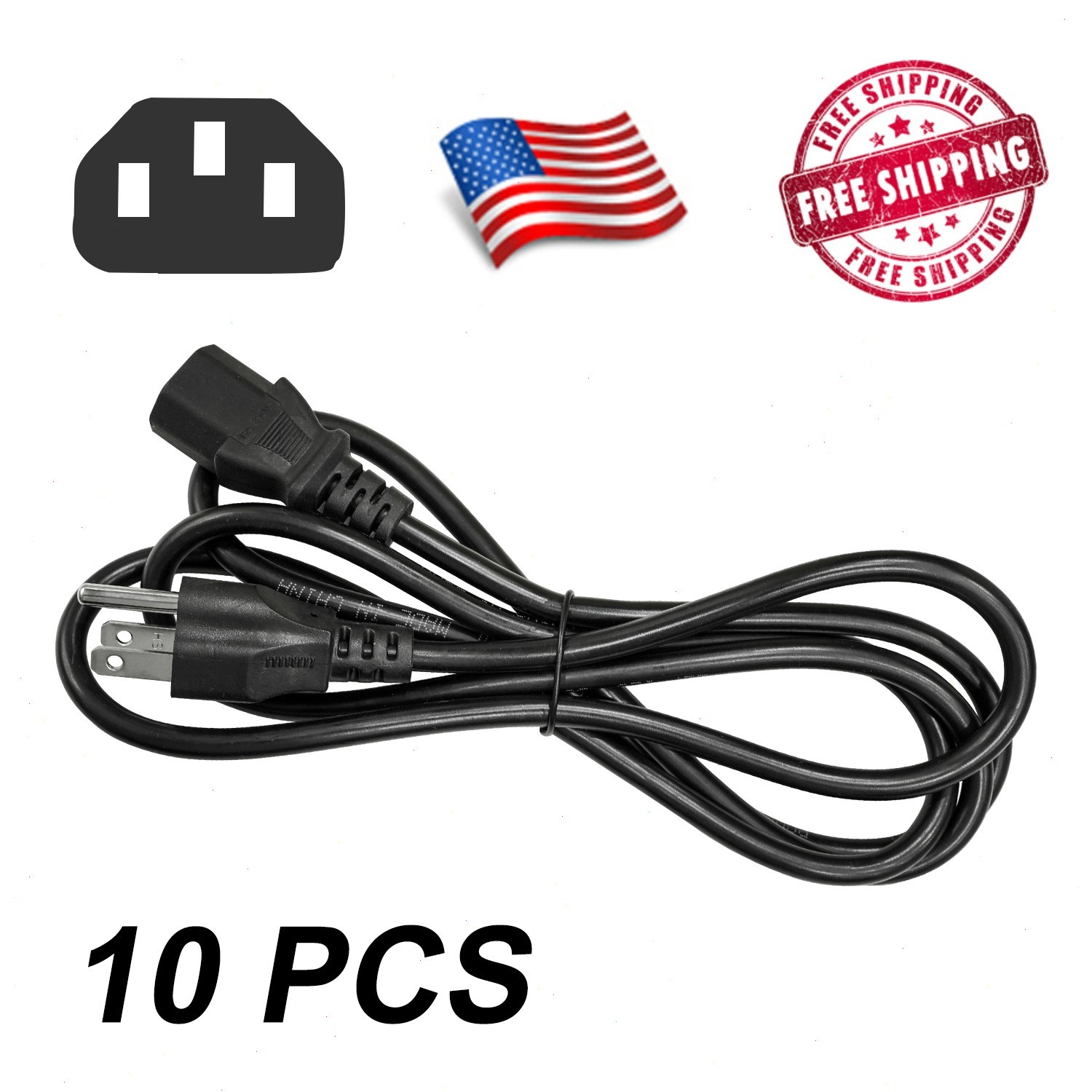 Lot of 1 - 100 AC Power Cord Cable Desktop Monitor Computer PC 6ft IEC320