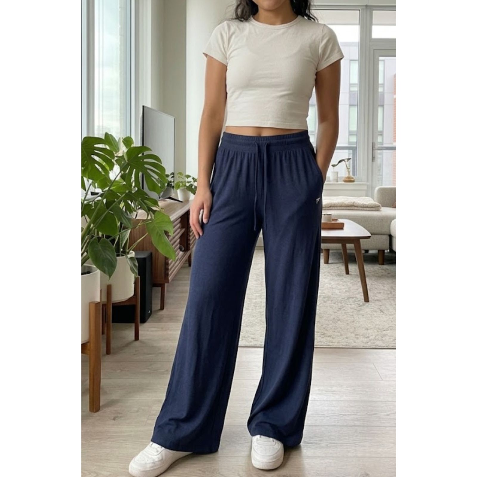 New Fabletics Cloud Jersey Wide Leg Pull On Pant Navy Blue Women\'s Size Long S New Fabletics Cloud Jersey Wide Leg Pull On Pant Navy Blue Women\'s Size Long S