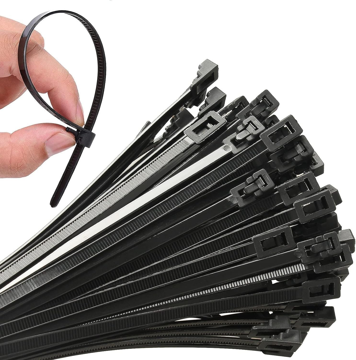 100Pcs Reusable18 Inch Heavy Duty Industrial Zip Toes,Releasable Black Cable Tie