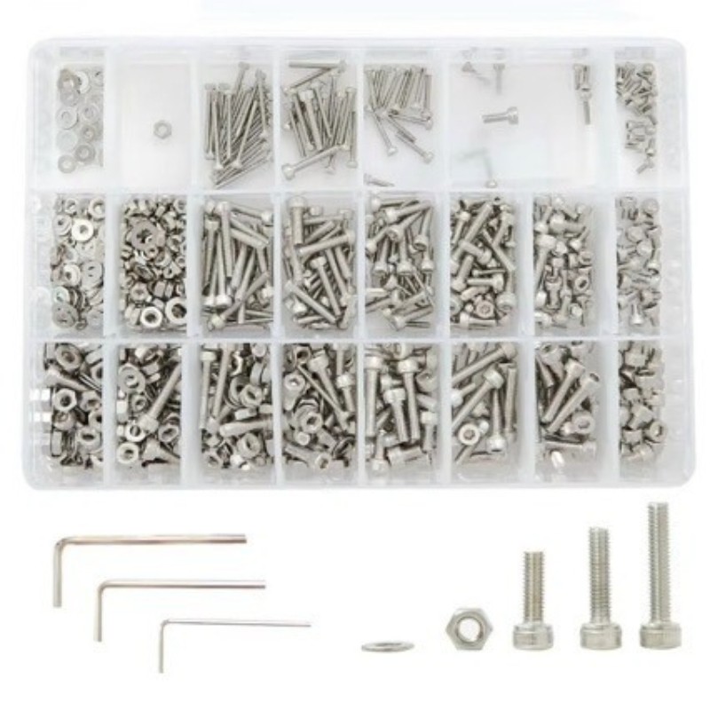 1080pcs M2 M3 M4 Hex Socket Head Screws Nuts Washers Case Kit Stainless Steel