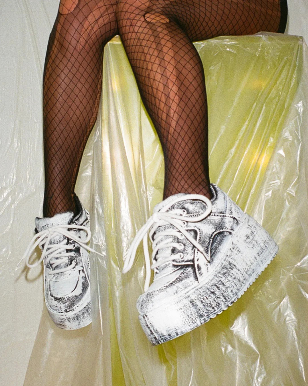 American Deadstock Y2K Blur Painted Platform Sneakers - Black/White