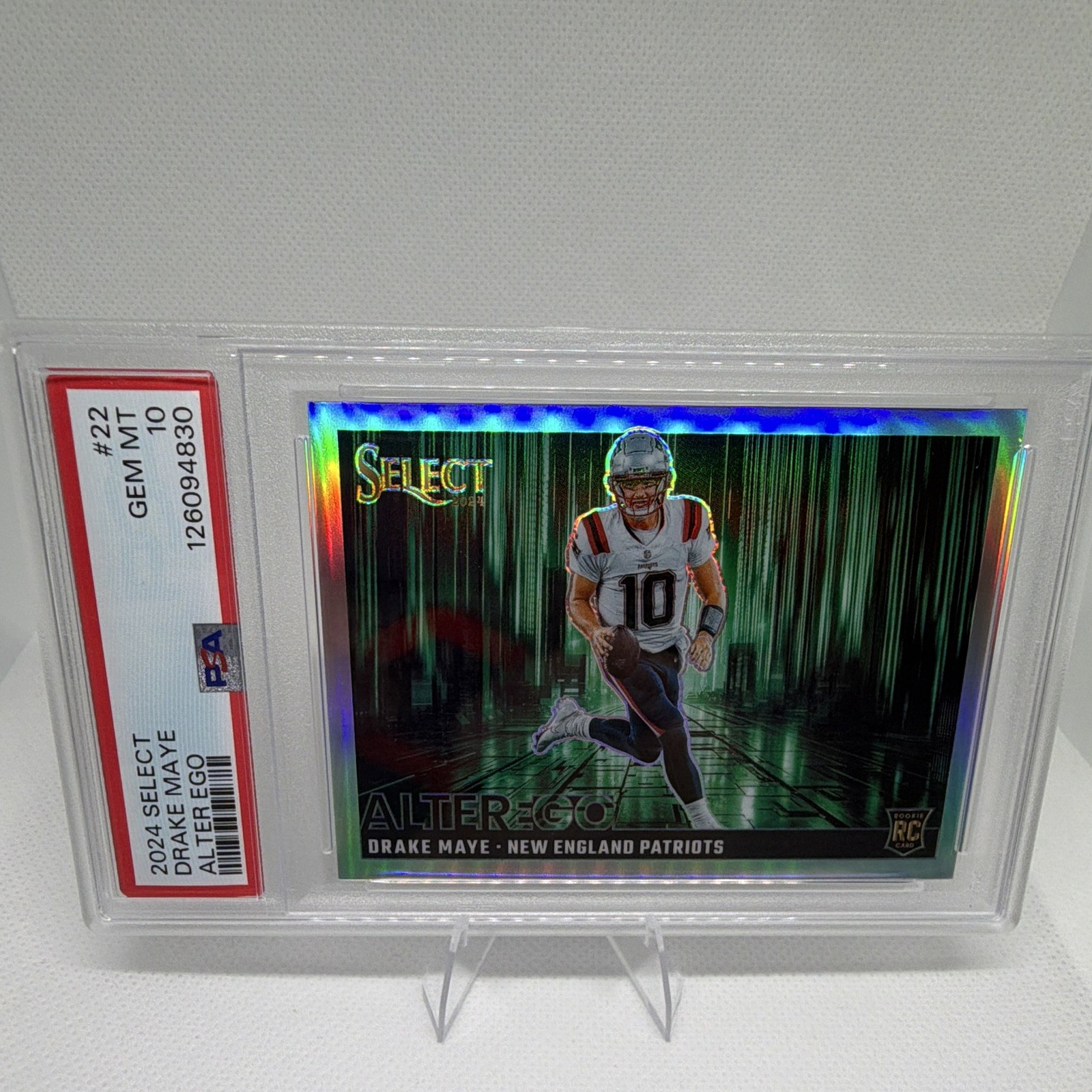2024 Panini Select Drake Maye Alter Ego #22 RC PSA 10 New England Patriots 2024 Panini Select Drake Maye Alter Ego #22 RC PSA 10 New England Patriots