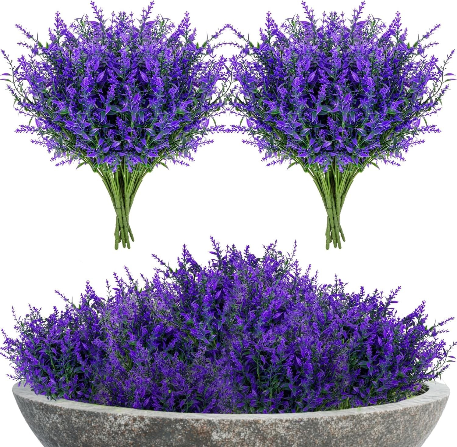 RAIN FLOW Artificial Lavender Flowers - 7 Pcs Artificial Flowers for Outdoors