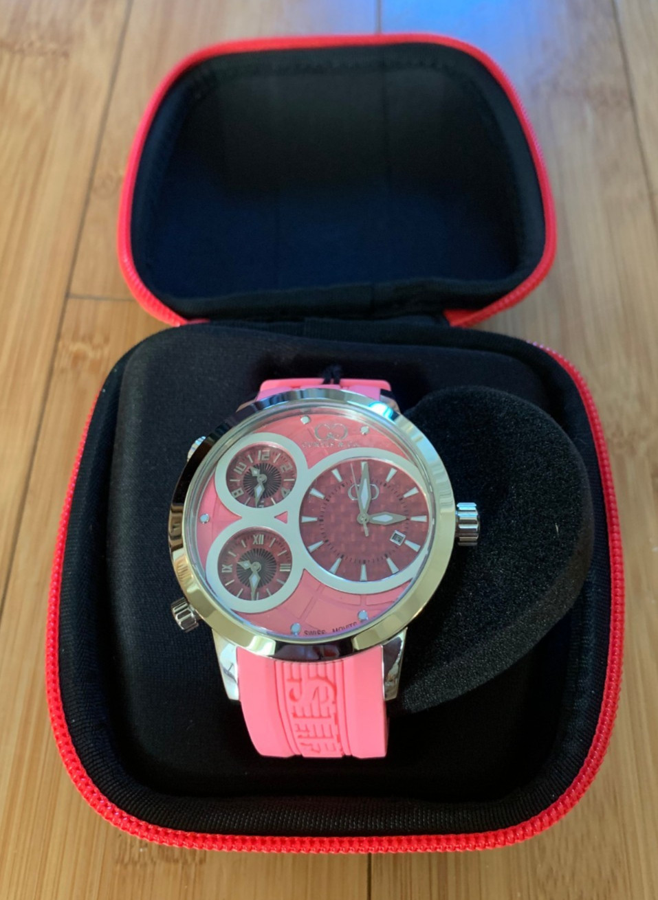 Curtis & Co 50mm Big Time World 3-Time Zone Wrist Watch Pink RARE New Curtis & Co 50mm Big Time World 3-Time Zone Wrist Watch Pink RARE New