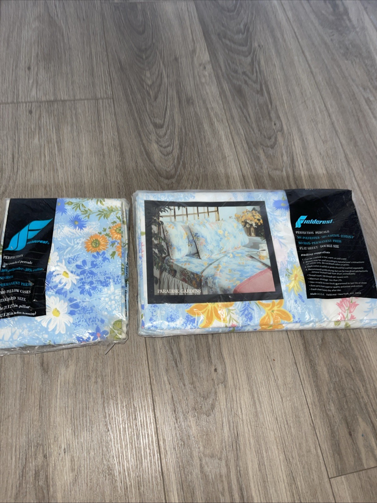 Vintage Fieldcrest Floral Paradise Gardens Double Flat Sheet 2 Pillowcases