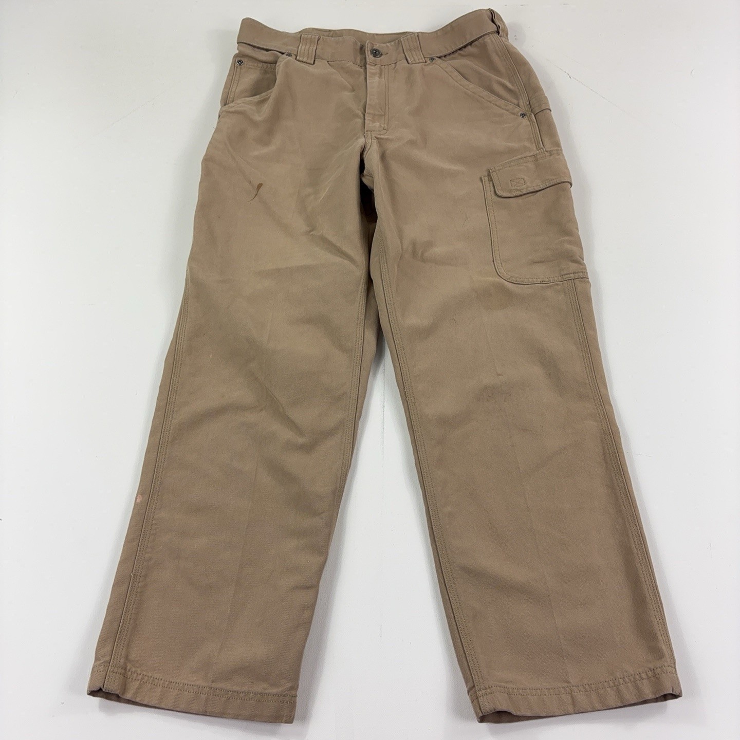Duluth Trading Co Pants Mens 36x32 Beige Canvas Cargo Workwear Utility CoolDry