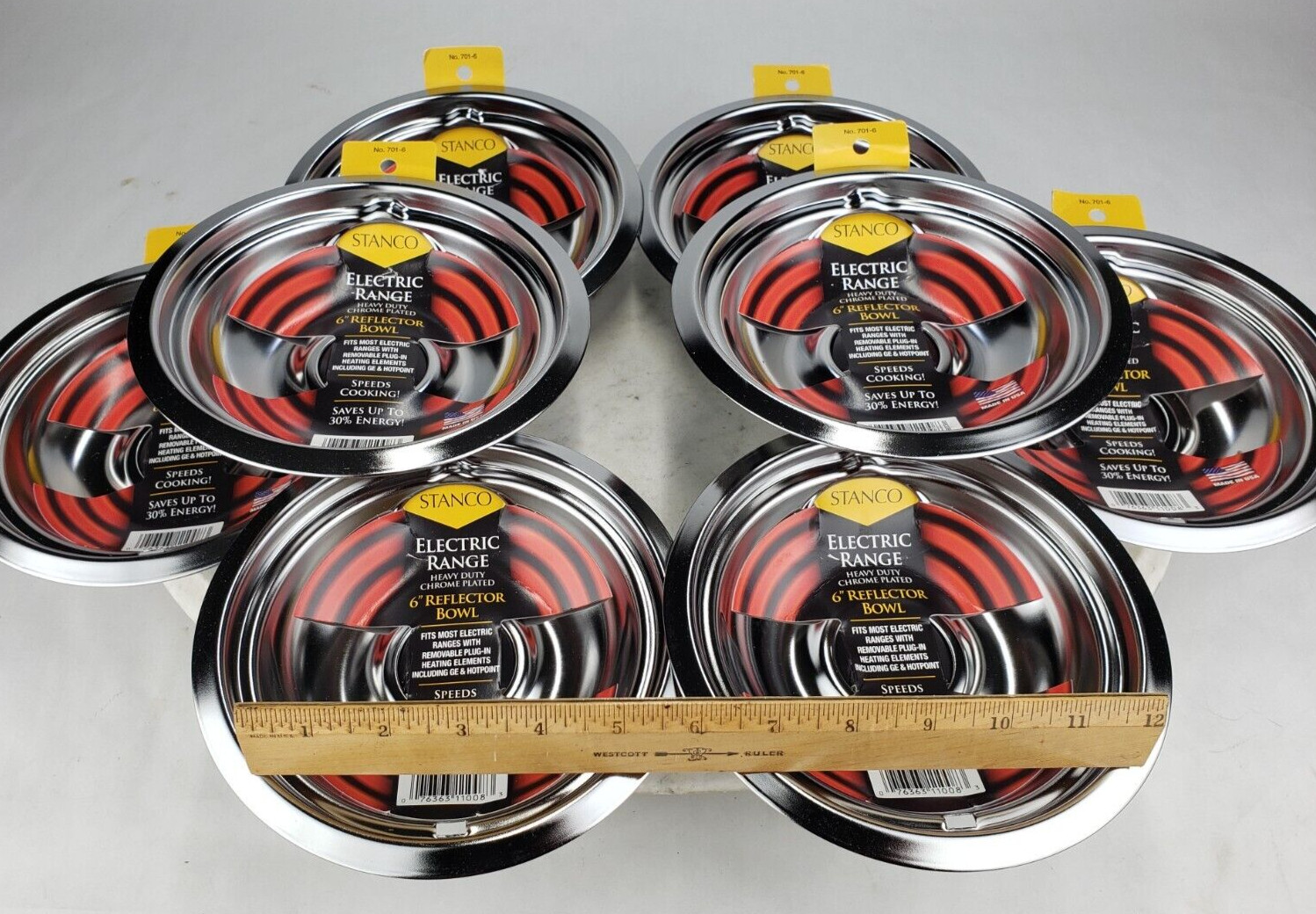 8x Stanco Chrome-Plated Steel Range Reflector Pan  6 in. Bowl 701-6