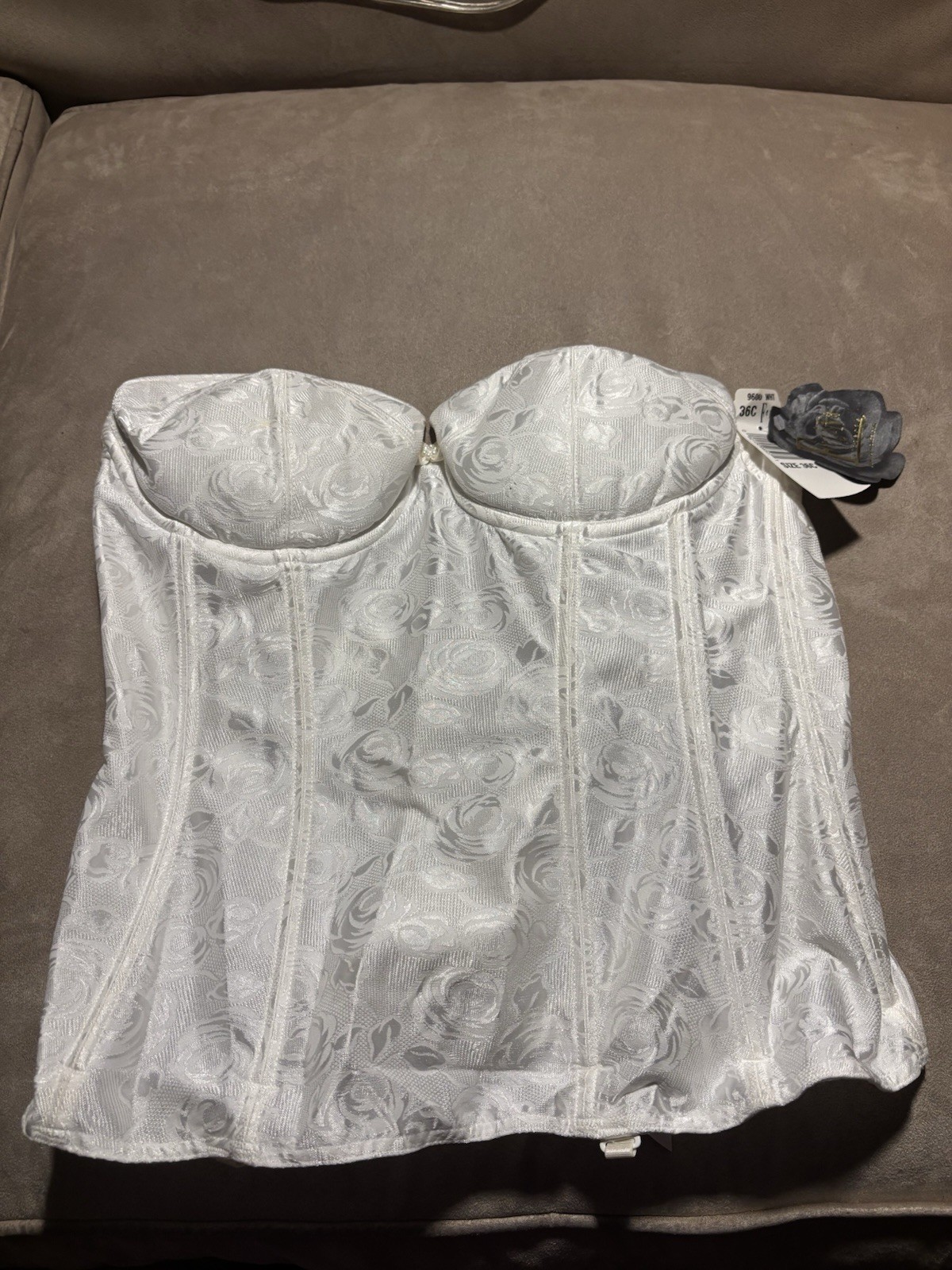 Vintage Jezebel 9600 White Floral Bustier Corset Bra 36C NWT Bridal Lingerie NOS
