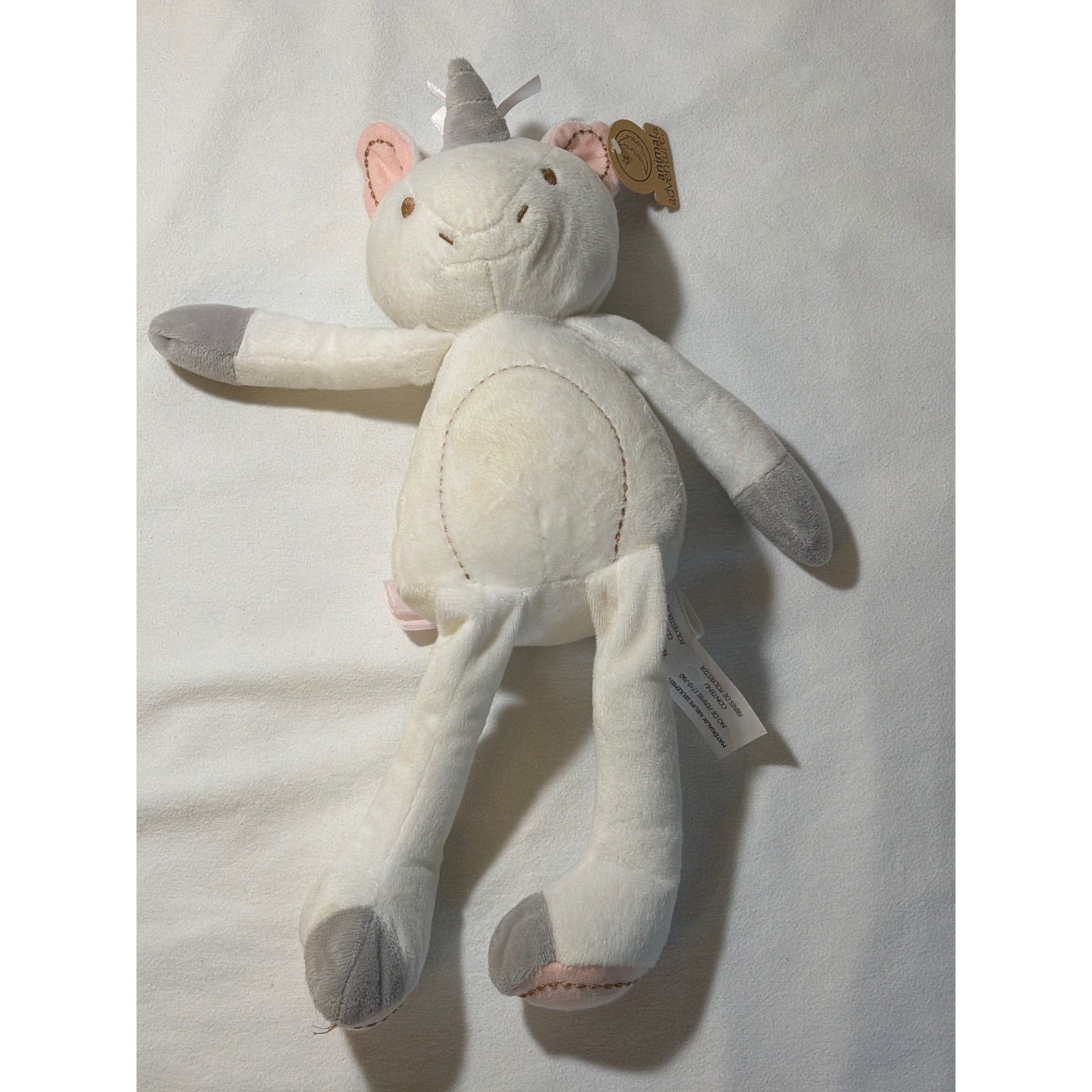 Animal Adventure White Unicorn Plush Stuffed Animal Grey Hooves Pink Ears 2021