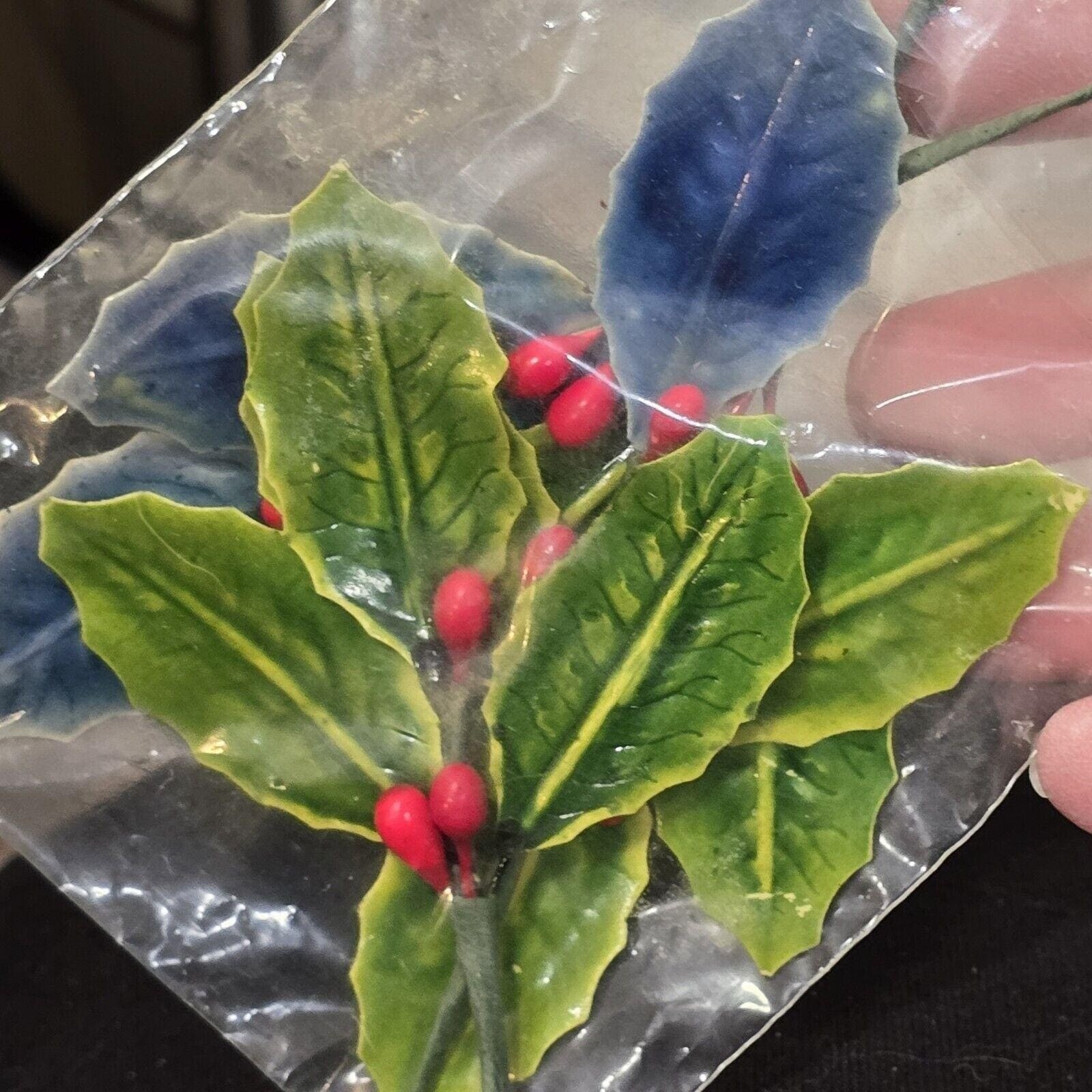 Vtg LACQUER Holly LAPEL Christmas Corsage TRIM NOS 4 in Package 2 Color Leaves Vtg LACQUER Holly LAPEL Christmas Corsage TRIM NOS 4 in Package 2 Color Leaves