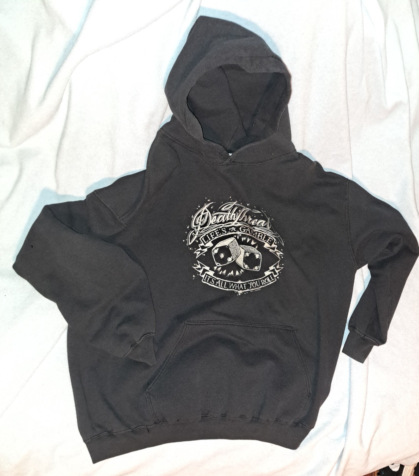 rare 2001 DEATH THREAT Life\'s A Gamble HOODIE Siver Ink Hatebreed Terror LOOK