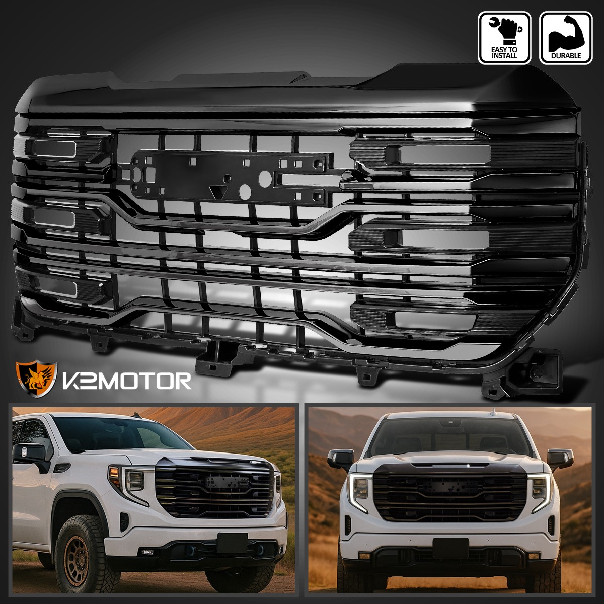 Fits 2022-2026 GMC Sierra 1500 Black AT4 Style Mesh Front Bumper Hood Grille