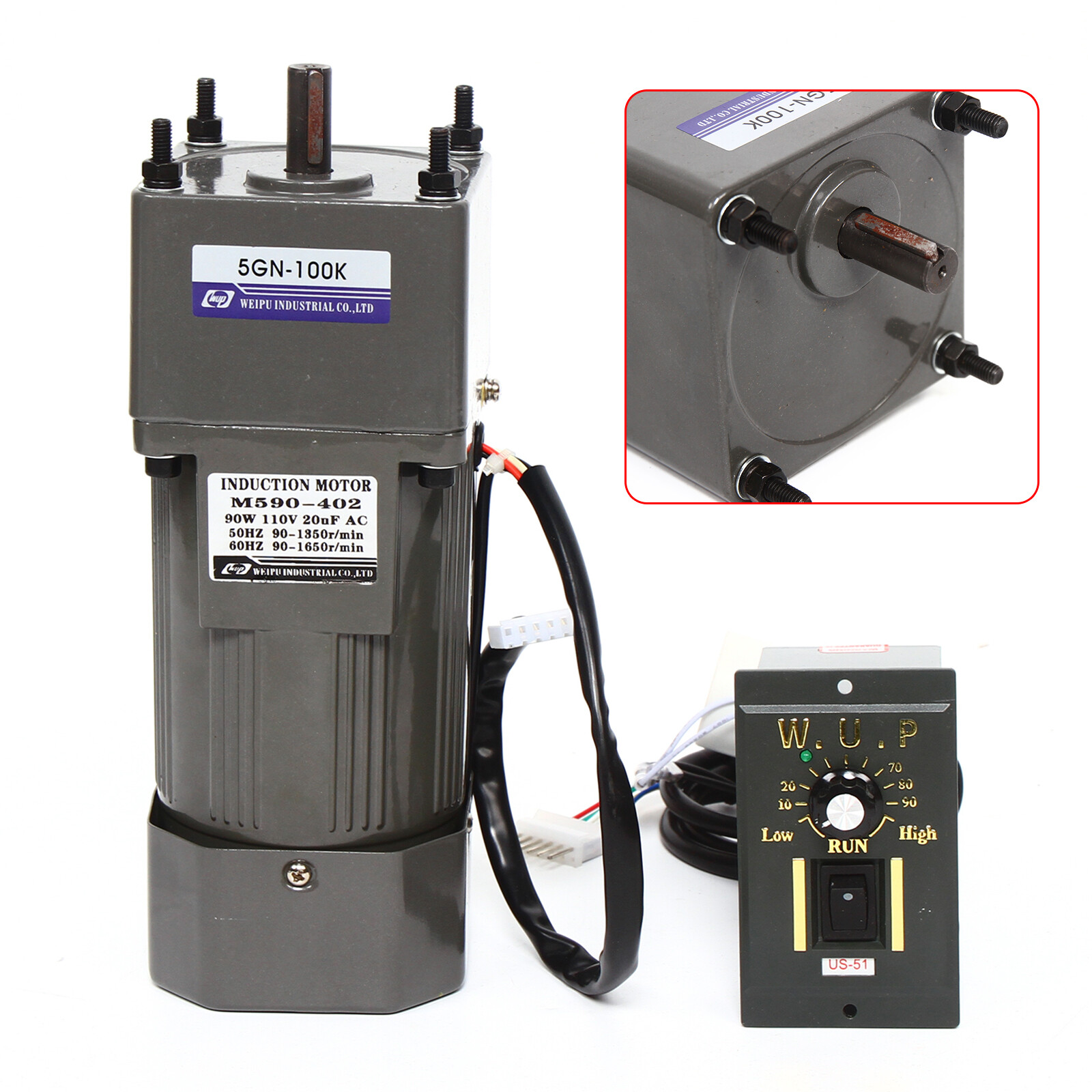 AC Gear Motor Electric Motor Variable Speed Controller 13.5RPM 1:100 90W AC110V