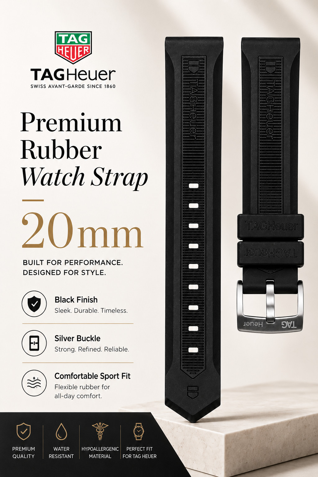 TAG Heuer Formula 1 One 20mm Genuine OEM Rubber Strap Band with Buckle BT0714