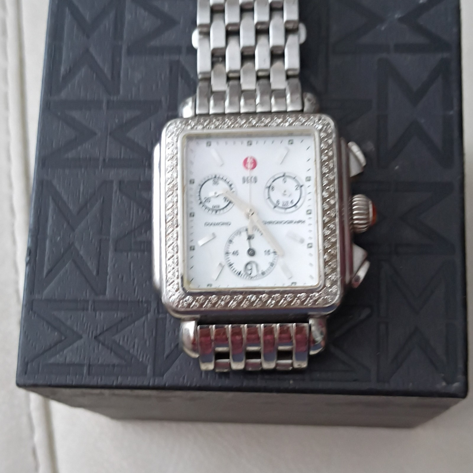 MICHELE Deco Diamond Bezel Chronograph Quartz White Dial Not Working... Battery? MICHELE Deco Diamond Bezel Chronograph Quartz White Dial Not Working... Battery?