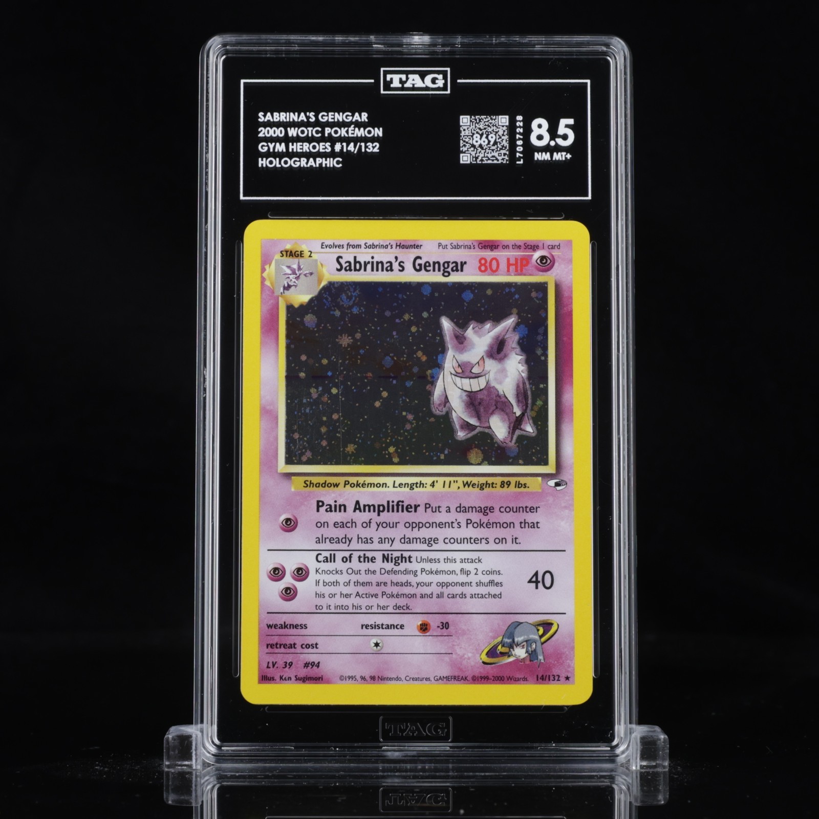 Pokemon Company 2000 Gym Heroes Sabrina\'s Gengar Holo Rare 14/132 EN TAG 8.5