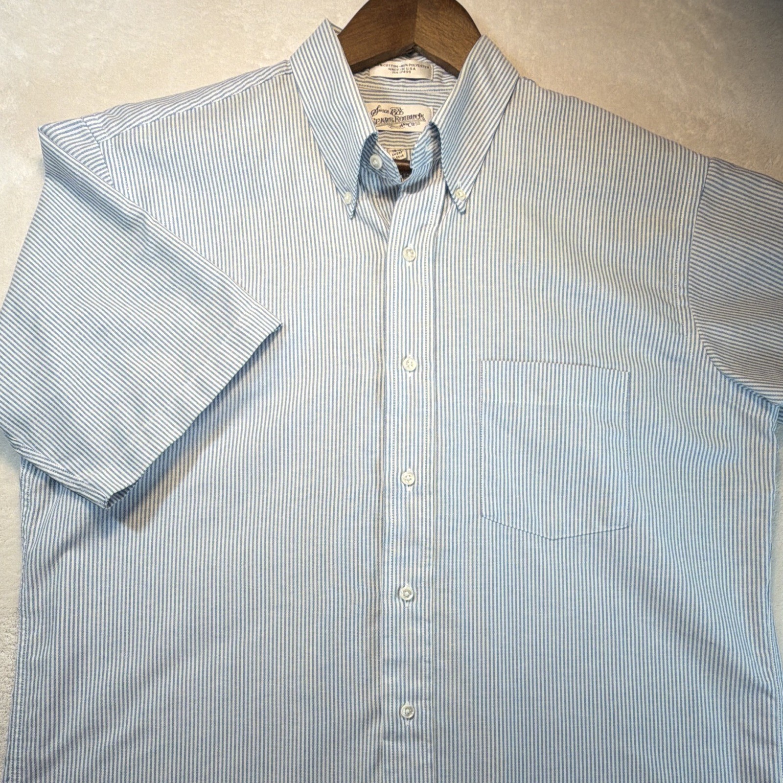 Vintage Sears Roebuck and Co Men\'s 16.5 Regular Blue/White Striped SS Pockets