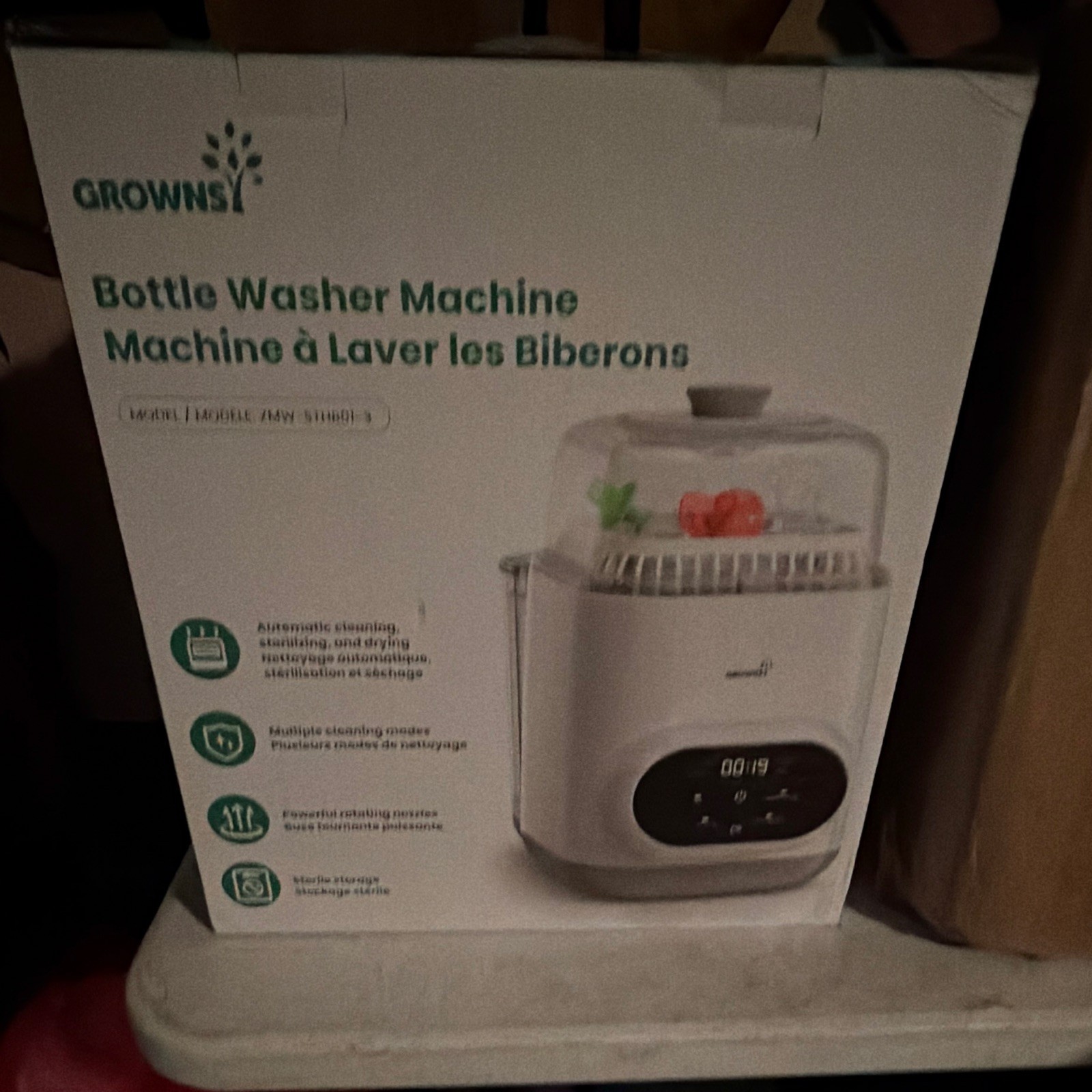 GROWNSY EaseClean Electric Sterilizer Bottle Washer Auto Clean Dry White GROWNSY EaseClean Electric Sterilizer Bottle Washer Auto Clean Dry White