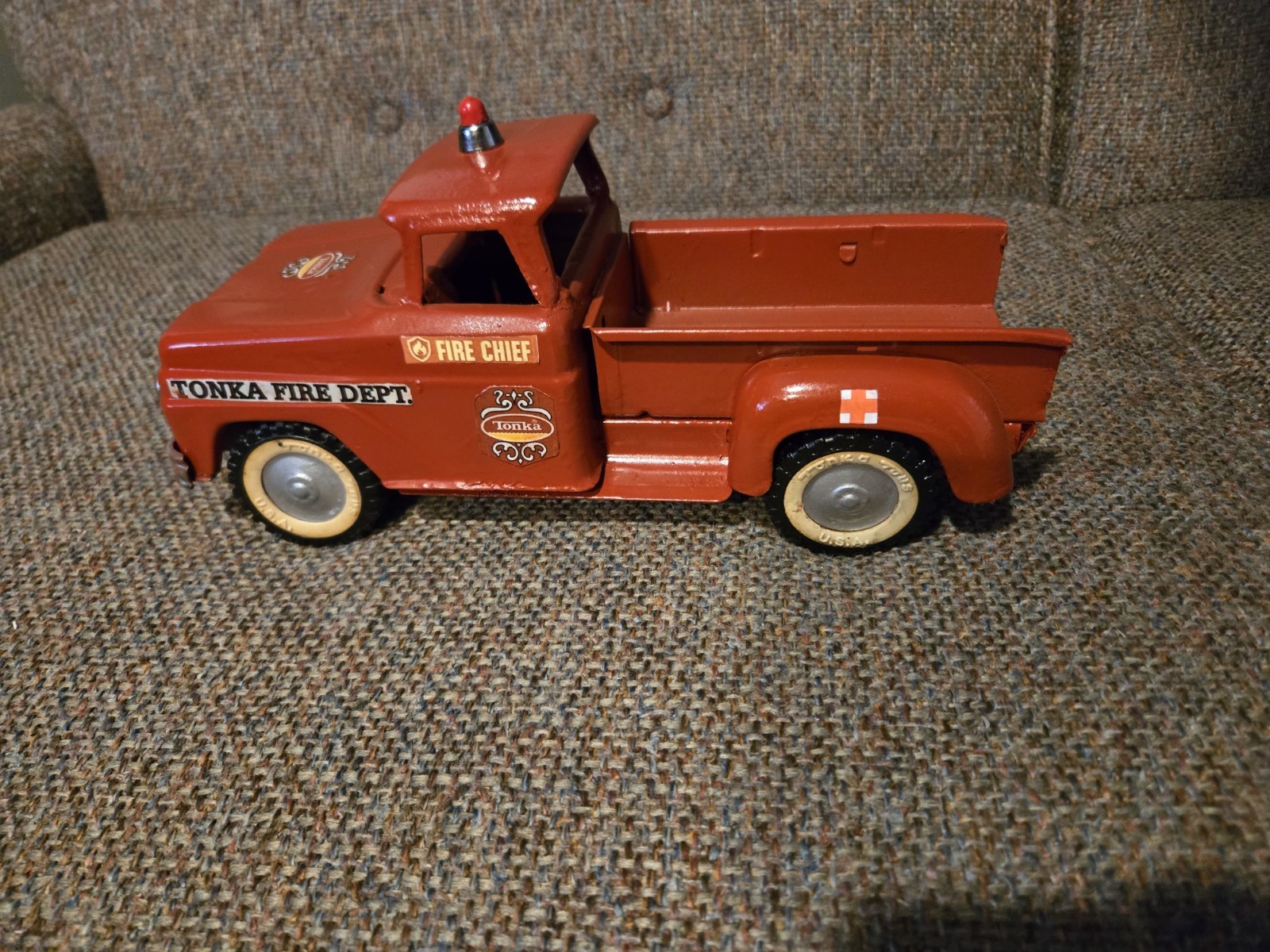 1960s Tonka Pickup Truck Red , Fire dept pickup,   fire chiefs truck  CUSTOM