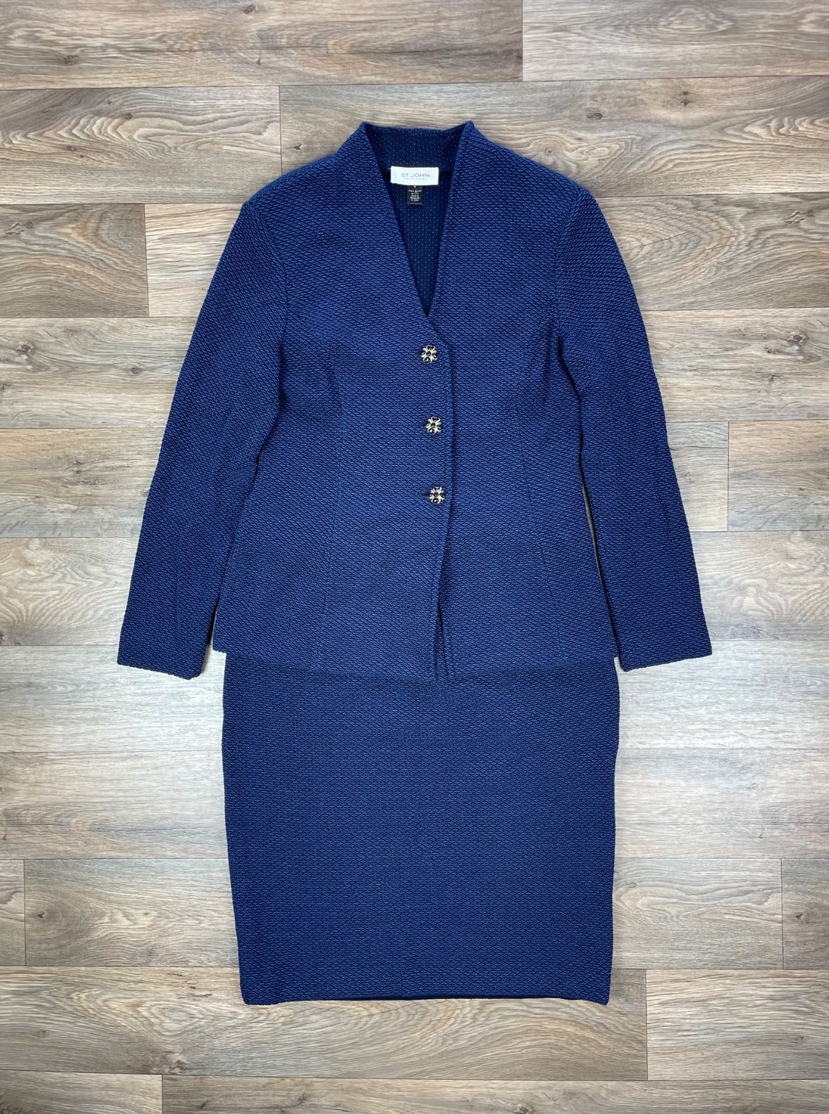 St. John Collection Vintage Knit Skirt Suit Set Women\'s Navy Blue, size 12