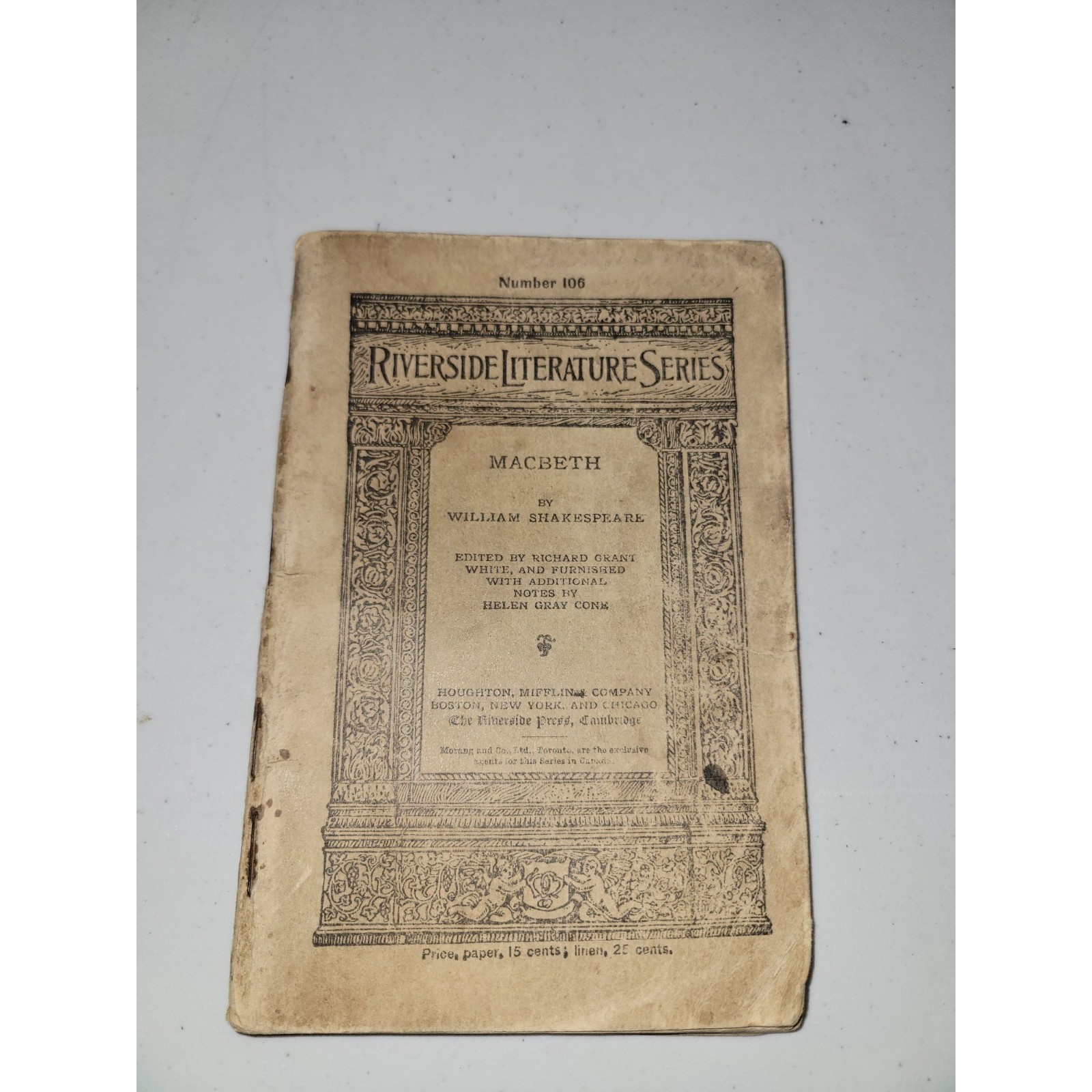 Macbeth Riverside Literature Series 1897 Shakespeare Number 106 Antique Book Macbeth Riverside Literature Series 1897 Shakespeare Number 106 Antique Book