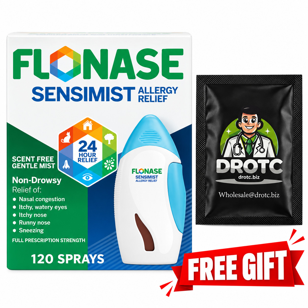 Flonase Sensimist Allergy Relief Nasal Non-Drowsy 120 Sprays + Free Wipe EX 6/27