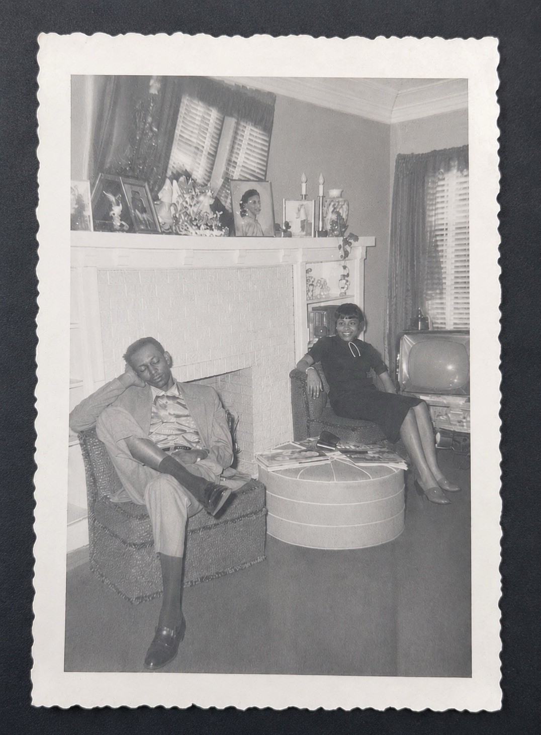 Vintage 1950s African American Family Living Room TV Snapshot Photo Vernox