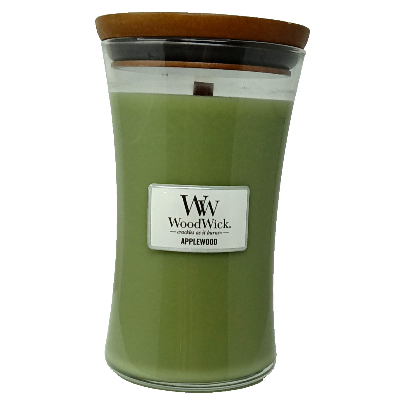 WoodWick Applewood Scented Green Jar Candle Single Wood Wick w/ Wooden Lid