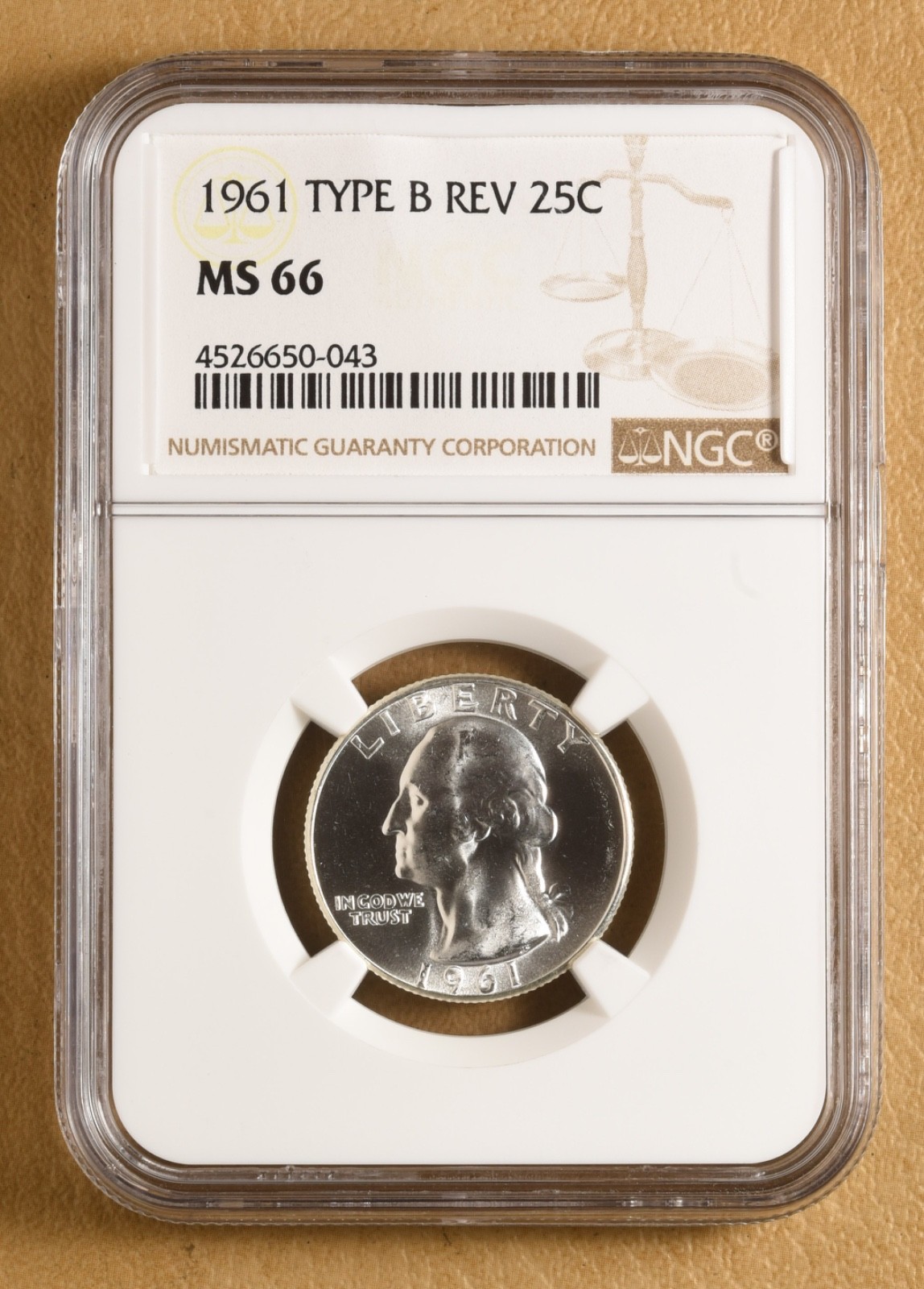 1961 P Washington Quarter 'Type B Reverse' NGC MS66