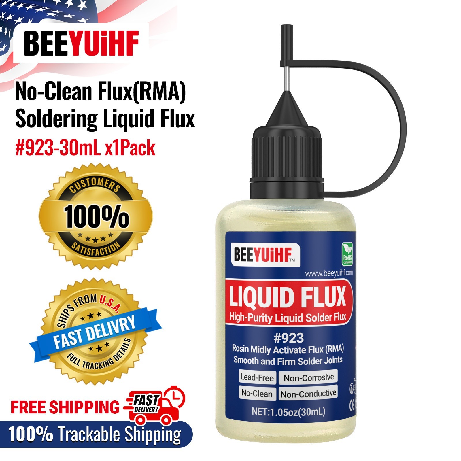 BEEYUIHF No Clean Liquid Solder Flux Dropper Electrical Soldering (30 mL/1 Oz.)